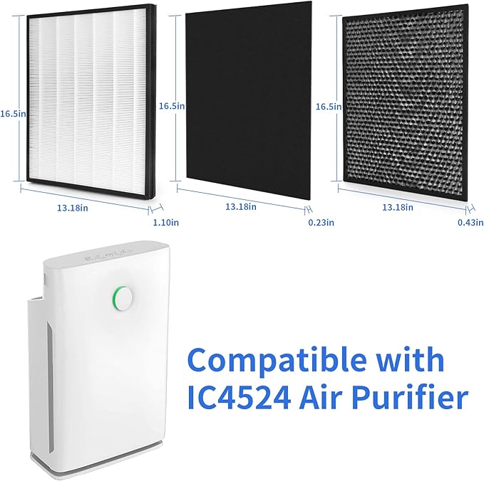 2 Packs IC-4524 Replacement Filters Compatible with InvisiClean Claro IC-4524 Air Cleaner Purifier, 2Pcs Main Filter, 2Pcs Activated Carbon Filters and 2Pcs Nylon Pre-Filters