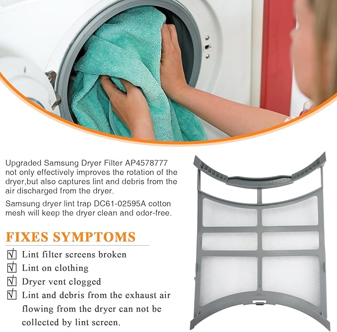 2025 Upgraded DC61-02595A AP4578777 Dryer Lint Filter Case Screen by Blutoget-Dryer lint trap filter Fit for Samsung Dryer-DVE45T6000W, DV42H5200EW/A3, DV42H5000EW/A3,2069505, PS4206799, EAP4206799