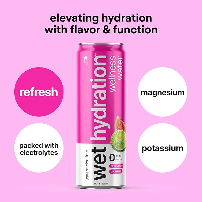 Wet Hydration, Zero Calorie, Functional Wellness Water - Trial Pack (12 Ounce Cans, Pack of 4) - Flavored Water, Hydration Drink, No Sugar, No Artificial Ingredients, Zero Calories (Packaging May Vary)