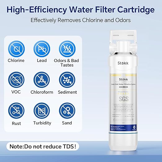 Stokk UR30 Under Sink Water Filter, Reduces Chlorine Bad Taste & Odor, 16000 Gallons Under Counter Water Filter Direct Connect to Kitchen Faucet, NSF/ANSI 42&372