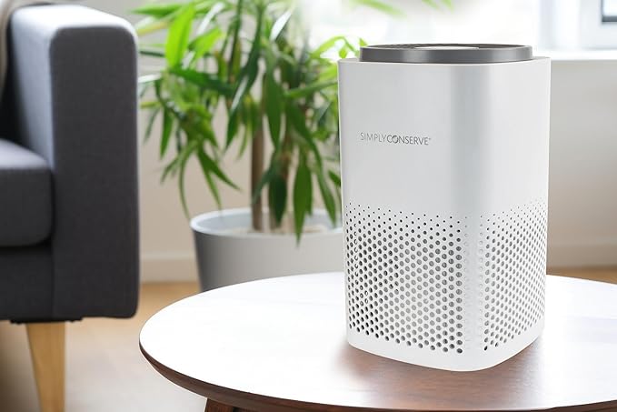 Simply Conserve Energy Star Tabletop HEPA Air Purifier for Home Cleans 6,960 ft3 per hour, True HEPA - 13 Filter, in White with Energy Saving Controls
