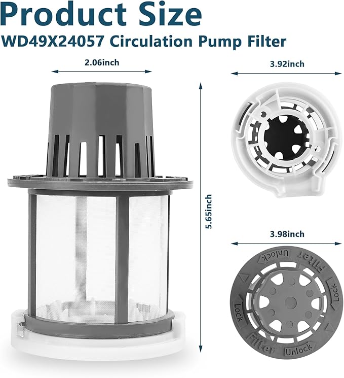 WD49X24057 Dishwasher Ultra Fine Filter Kit Compatible with GE Hotpoint, Fine Filter Replace WD12X10416, WD12X20107 WD12X21676 WD12X21976 WD12X23736 GDT550PYR7FS DDT595SBL5TS GDT655SMJ2ES
