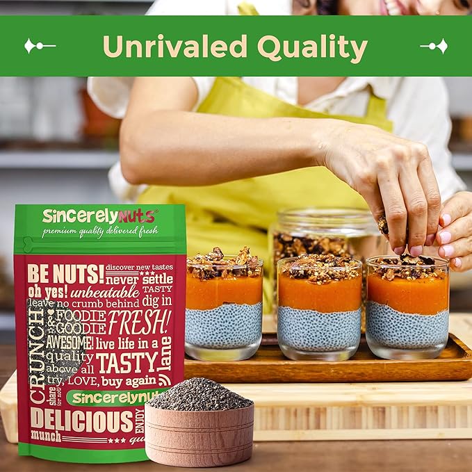 Sincerely Nuts Black Chia Seeds - Natural Superfood | Raw, Gluten-Free, Vegan & Kosher | Healthy Food Perfect for Oatmeal, Shakes, Smoothies | Source of Protein Omega 3, Fiber. 2(LB) Bag