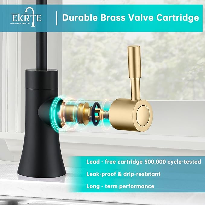 EKRTE Drinking Water Faucet for Kitchen Sink, Filtered Water Reverse Osmosis RO Faucet, Solid Brass,Non-Air Gap, Matte Black and Champagne Gold