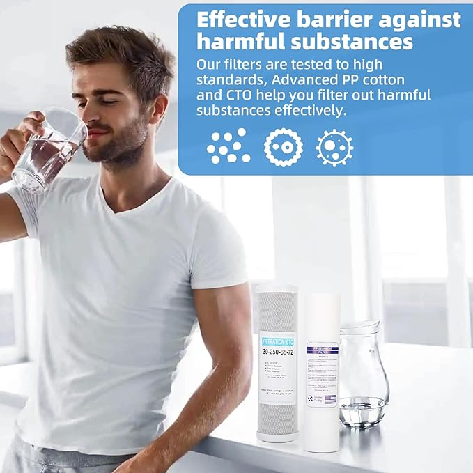 External RV Dual Water Filter System, Includes mounting bracket, two filters and two 3/4" GHT brass fittings, For reducing sediment, dirt, sand, odors and chlorine, For RVs Yachts Homes Marine