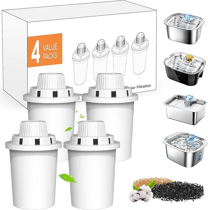 Replacement Filter for Lesotc Lage Dog Water Fountain, 4 Pack Water Filter for Stainless Steel Pet Fountain for Large Dogs- Vertical Filtration for D2223,D2322,D2341,D2419 Lasts Two Months