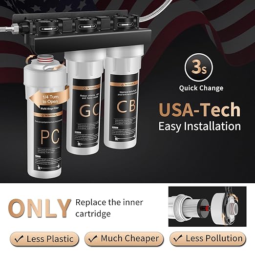 WINGSOL Under Sink Alkaline Water Filter, 10-Layer Water Filter System Reduces Heavy Metals, Chlorine, Sediment, Improves pH and Taste, Remineralization, NSF Certified Sink