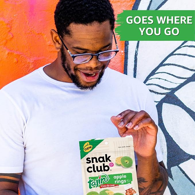 Snak Club Tajin Watermelon Rings, Chili & Lime Sweet Spicy Gummy Snacks, Mild in Heat Bold in Flavor, Gluten-Free Snack, 11oz Resealable Bag (Pack of 6)