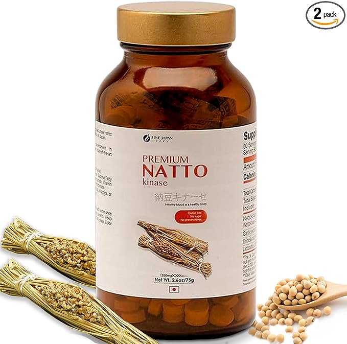 FINE JAPAN Nattokinase (300 Capsules) - Made from Fermented Soybeans 100% in Japan - No Gluten, No Preservatives - Support The Prevention of Cardiovascular & Related Diseases (300 Count (Pack of 1))