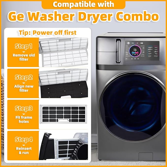 WH01X35719 Lint Filter for GE Washer Dryer Combo, Reusable and Washable Dryer Lint Filter Replacement for GE Profile Washer Dryer Combo - PFQ97HSPVDS Models (8 Pack)