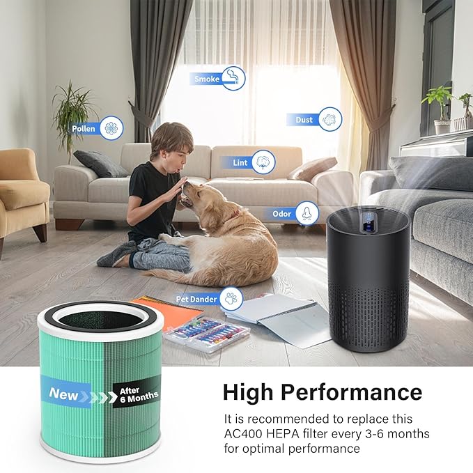 2 Pack AC400 Replacement Filter for Purivortex AC400 Air Purifier, 3-in-1 Toxin Absorber Filter, Green