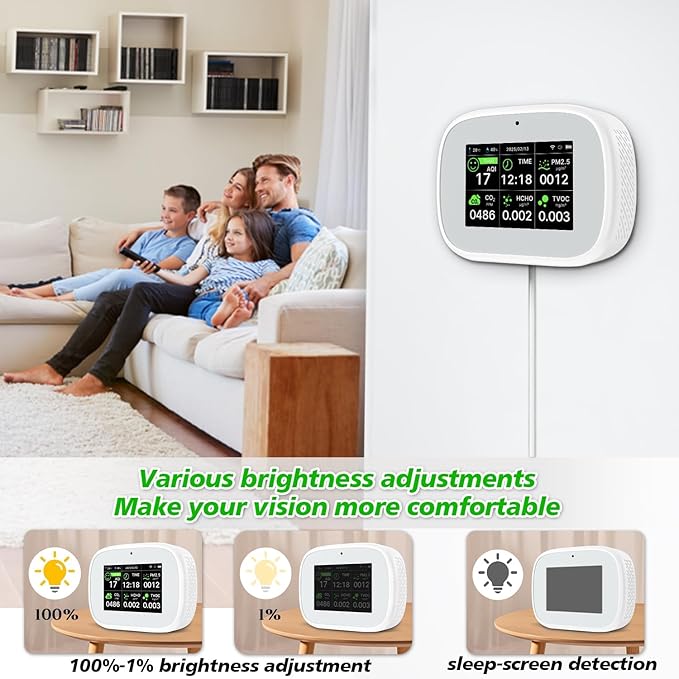 18-in-1 Smart Air Quality Monitor - Indoor WiFi Air Quality Detector with Dual Chip, Real-Time for AQI, CO2, PM2.5, PM1.0, PM10, TVOC, HCHO, Time Display, Temperature & Humidity with APP (White-Black)