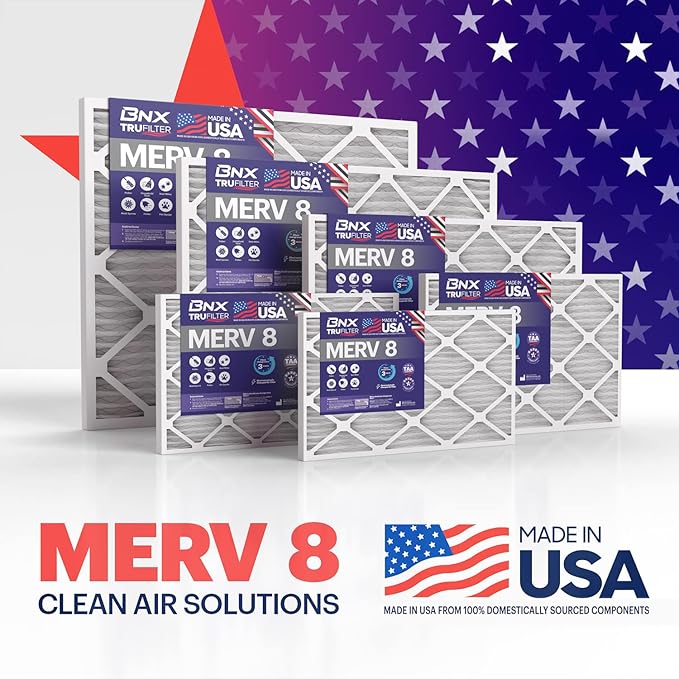 BNX TruFilter 20x22x1 Air Filter MERV 8 (6-Pack) - MADE IN USA – Dust & Pet Defense Electrostatic Pleated Air Conditioner HVAC AC Furnace Filters for Dust, Pet, Mold, Pollen MPR 600 – 700 & FPR 5