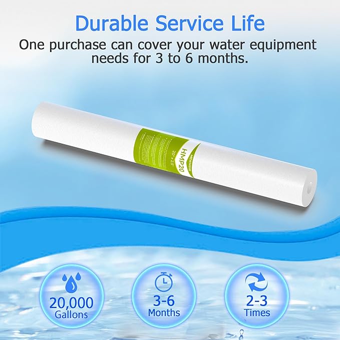 5 Micron Whole House Water Filter Cartridge, Sediment Filters for Well Water, Universal Replacement for Any 20 inch Silm Housings - 20" x 2.5" Cartridges - Pack of 6