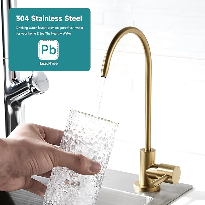 FVITA Brushed Gold Kitchen Faucet 304 Stainless Steel Sink Filter Water Faucet Reverse Osmosis Faucet, RO Faucet Kitchen Water Tap