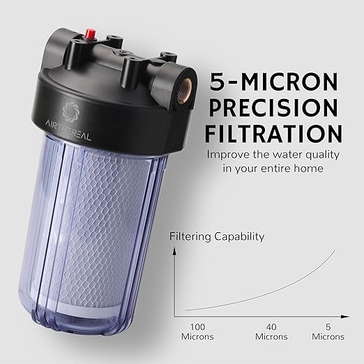 Airthereal Whole House Water Filter Housing, 10" x 4.5" Sediment Carbon Cartridge Universal Housing, Pre-Filtration System for Well and City Water, 3/4" NPT Port Clear Housing Include 1-Pack PP Filter
