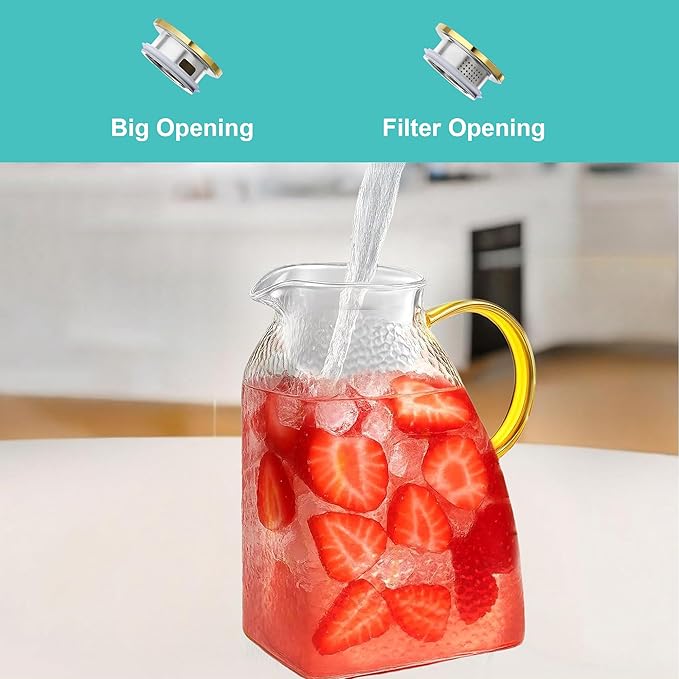 Glass Water Pitcher with Lid, High Borosilicate Heat Cold Resistant Carafe, 1.8L/63oz Capacity, Leakproof Fridge Door Carafe, Ice Tea Jug, Lemonade Pitcher For Fridge
