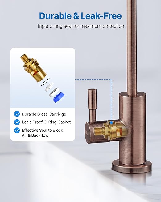 VEVOR Water Filter Faucet, RO Drinking Faucet with Lead-Free Brass Valve, 304 Stainless Steel, 0.8 GPM Flow Drinking Water Tap, Fits Most Reverse Osmosis & Water Filtration System, Antique Bronze