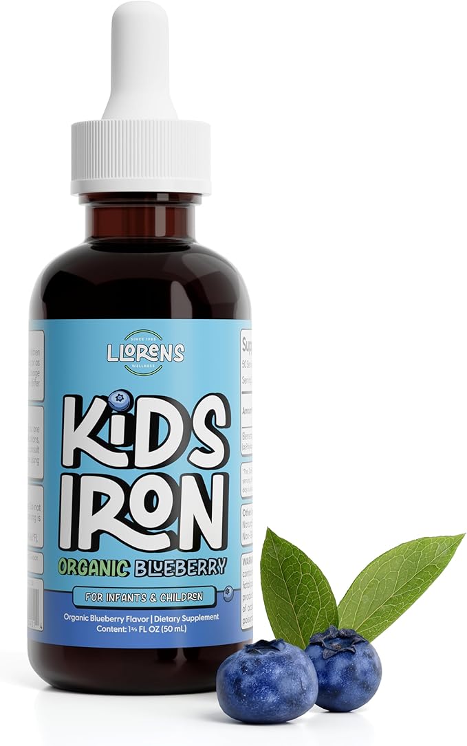 Kids Iron Supplement – Organic Blueberry Flavor – Iron Drops for Infants & Children – Sugar Free, Vegan, Gluten Free, No Artificial Flavors (1.7 oz, Organic Blueberry)