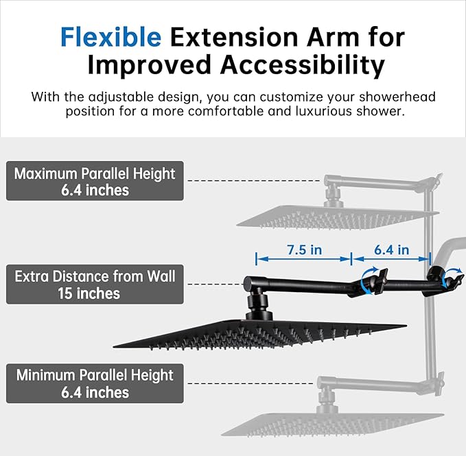 G-Promise All Metal 12 Inches Rainfall Shower Head with Handheld Spray Combo, 3 Settings Diverter, Adjustable Extension Arm with Lock Joints, 71 Inches Stainless Steel Hose (Oil Rubbed Bronze)