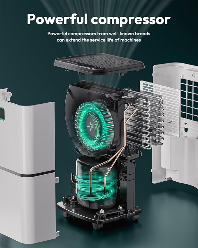 2000 Sq. Ft Dehumidifier for Home/Basement, 30 Pints 36 dB Dehumidifiers for Bedroom/Bathroom With Drain Hose LED Intelligent Humidity Light