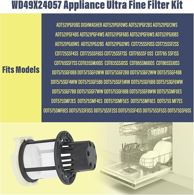 WD49X24057 Dishwasher Ultra Fine Filter Kit For GE Replacement parts WD49X24057 WD12X21976 4582690 PS12342852 WD12X10416 WD12X20107 WD12X20549 WD12X21676 WD12X22560 WD12X23736 Fine Filter Kit