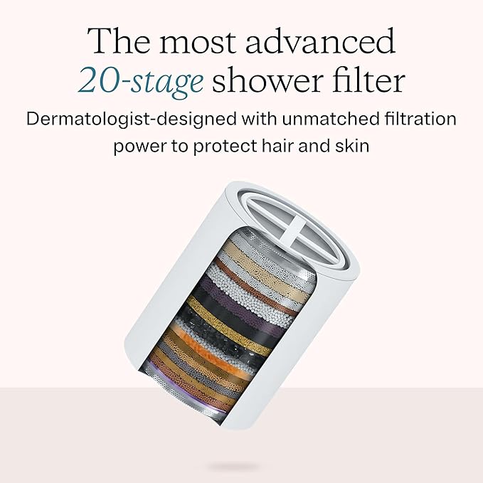 Filtered Showerhead - 20 Stage Water Filtration System for Healthier Hair & Skin, Removes Chlorine & Heavy Metals, Dermatologist Tested, Includes 2.5 & 1.8 GPM Flow Restrictors, High Pressure