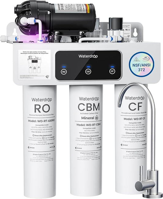 Waterdrop WD-T3-M Remineralization Reverse Osmosis Water Filter, NSF/ANSI 372 Certified, 9-Stage Undersink RO System, 450G Tankless RO Water Filtration System, 2:1 Pure to Drain, Plug-in Required