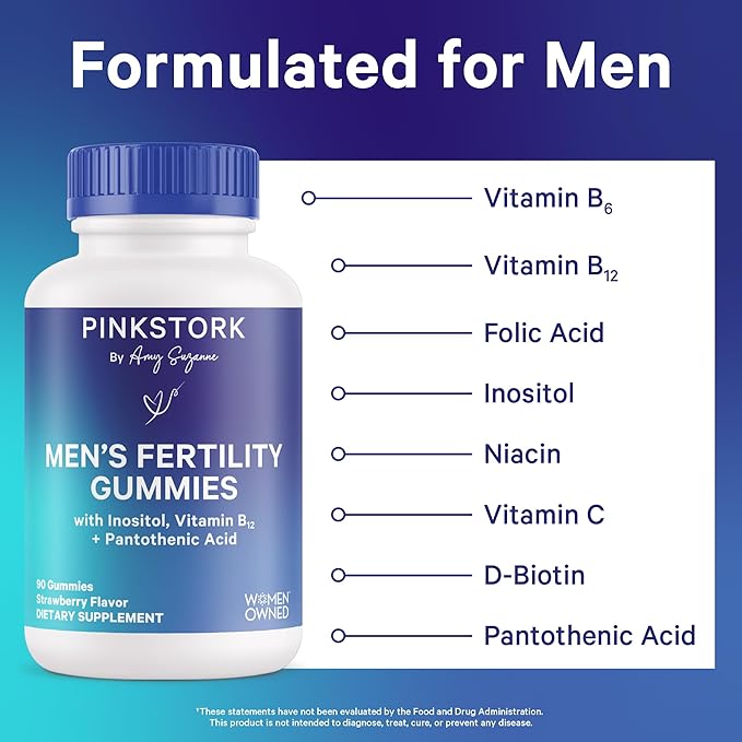 Blue Stork Fertility Supplement Gummies for Men - Male Prenatal Vitamins, Conception Support for Him - Reproductive Health, Hormonal Balance & Motility - 90 Count
