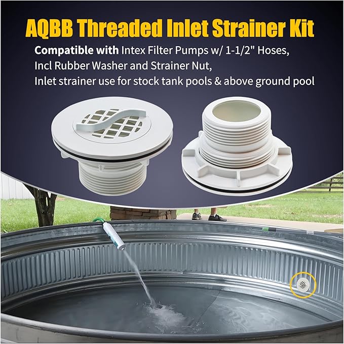 2Pcs Threaded Inlet Strainer Kit Compatible with Intex Filter Pumps w/ 1-1/2" Hoses,Incl Rubber Washer and Strainer Nut,Inlet Strainer use for Stock Tank Pools & Above Ground Pool