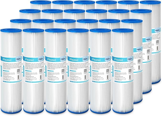 Membrane Solutions 50 Micron Pleated Polyester Sediment Water Filter 10"x2.5" Replacement Cartridge Universal Whole House Pre-Filter Compatible with W50PE, WFPFC3002, SPC-25-1050, FM-50-975 - 24 Pack