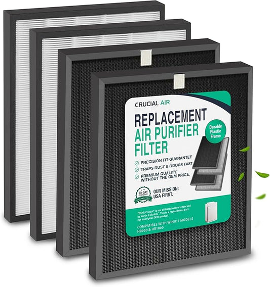 Think Crucial Replacement 2 Air Purifier Filters & 2 Carbon Filters Fit Winix J, Models HR950 & HR1000, Compatible with Part # 117130-4 PACK