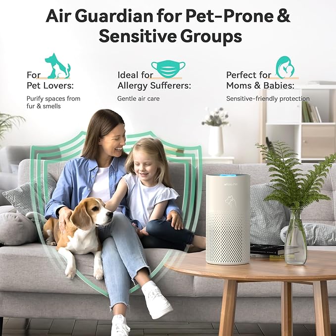 Afloia Air Purifiers for Home Pets, 5 Stage Filter Washable Pre Filter Air Cleaner Eliminator for Bedroom Large Room Up to 1780Ft², Remove Pet Fur Hair Dander Smoke Odor Dust Mold Pollen Allergen