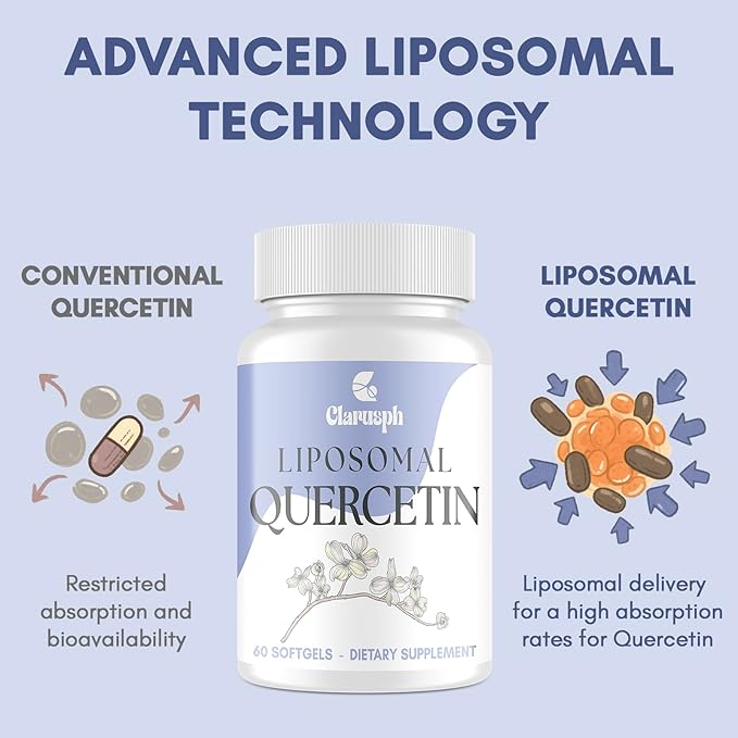 Liposomal Quercetin Supplement for Respiratory & Seasonal Challenges | Quercetin with Bromelain 1000mg - Blend with Vitamin C & Zinc | Bioflavonoids, 60 Softgels