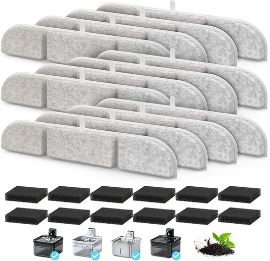 12 Pack Replacement Filters for 84oz/2.5L Fursink Wireless Pet Water Fountain, Triple Filtration Pet Water Fountain Filter Replacement