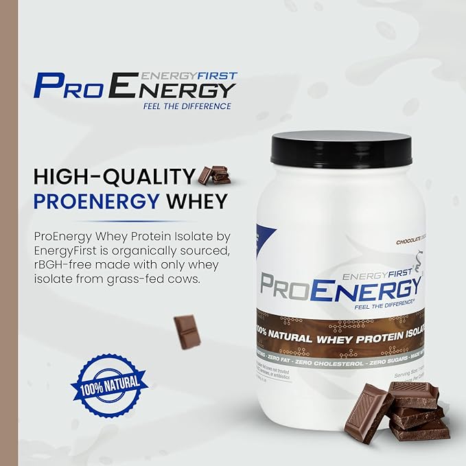 EnergyFirst Grass-Fed Chocolate Whey Protein Isolate (2lb), High-Protein Shake, Gluten-Free, Non-GMO Ideal for Meal Replacement & Workout Recovery, 35 Servings