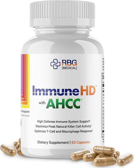 Immune HD with AHCC Supplement for Immune Support,1500mg of AHCC + Olive Leaf Extract & Quercetin with Bromelain, Maintains Natural Killer Cell Activity for Immune System, 60