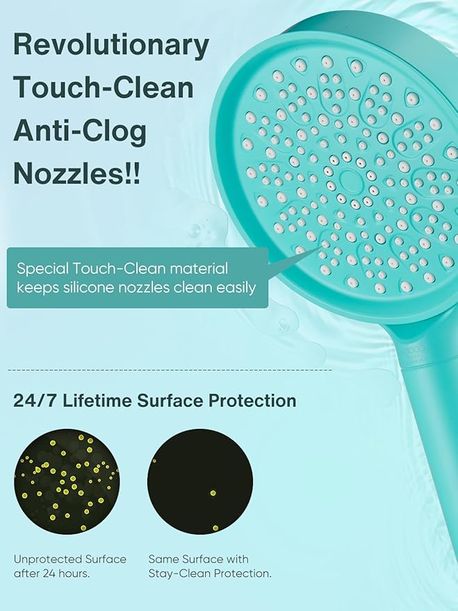 Cobbe Filtered Shower Head with Handheld, High Pressure 6 Spray Mode Showerhead with Filters, Water Softener Filters Beads for Hard Water - Remove Chlorine - Reduces Dry Itchy Skin, Bluish Green