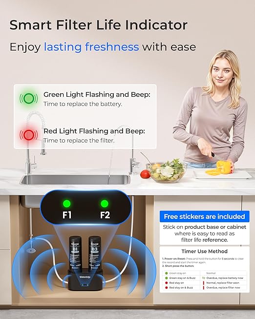 Waterdrop DLB Under Sink Water Filter, Reduces Chloramine, Chlorine, Bad Taste/Odor, Under Sink Water Filtration System with Separate Faucet,Water Filter for Sink Faucet,Life Indicator, Quick Change