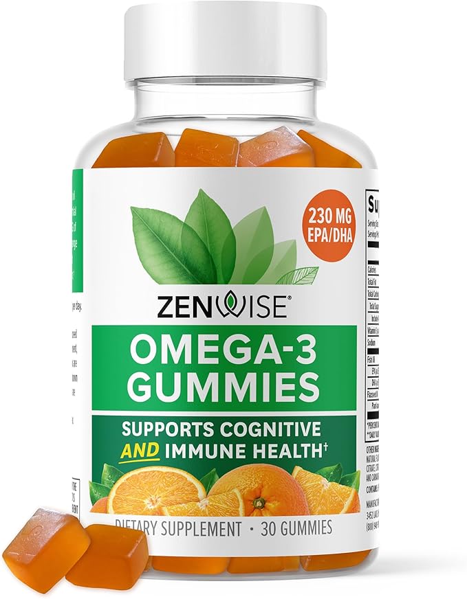 Zenwise Health Omega 3 Gummy Supplement - Burpless Omega 3 Supplement with DHA & EPA Fatty Acids for Immune Health - Sustainably Sourced Fish Oil, Flaxseed Oil & Vitamin E - 30 Gummies