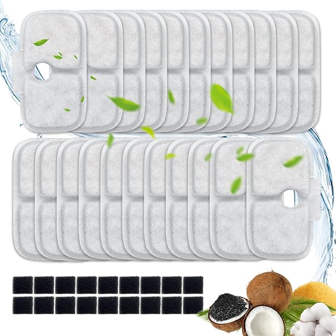 40 Packs for Petlibro Cat Water Fountain Filters Replacement, Compatible with PETLIBRO®Dockstream Cat Water Fountain PLWF005 PLWF115 PLWF105 (20 Replacement Water Filters + 20 Pre-Filter Sponges)