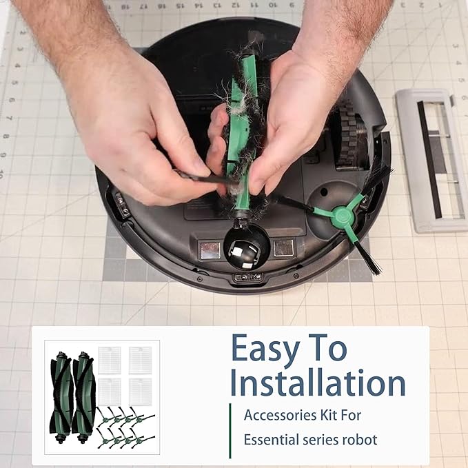 14 Pack Accessories Kit for iRobot Roomba Essential Series Q052-Vac2 105 Q0120 Y0140 Y0110 Q011 Robot Vacuum Cleaner,2 Roller Brush＆8 Side Brushes＆4 Hepa Filters (14 Packs)