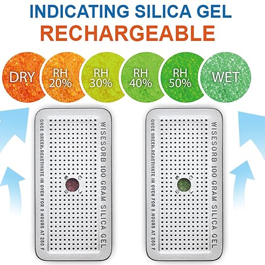 100 Gram 3 Pack Indicating Silica Gel Canister, Gun Safe Dehumidifier (Orange to Green), Reusable Desiccant Canister Dehumidifier