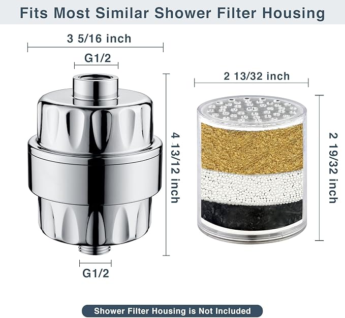 BRIGHT SHOWERS Shower Filter, High Output Shower Head Filter, 3-Stage Filtration for Hard Water & Chlorine Removal, Improves Skin, Hair & Nails, Universal Fit, Chrome