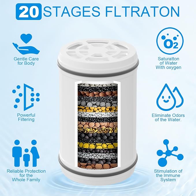 ACNISM Filtered Shower Head - 6” High Pressure Shower Head, Fixed One-Piece, Angle Adjustable with 20-Stage Filter - Softens Hard Water Removes Chlorine, Improves Hair and Skin Problems(Silver)