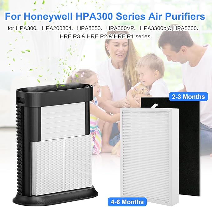 HPA300 HEPA Filter Replacement for Honeywell HPA300 Series Air Purifiers HPA300,Compatible HPA300/304/8350/300VP/3300b/5300 Series, 3 Filters and 6 Pre-cut Activated Carbon Filter (3 Pack)