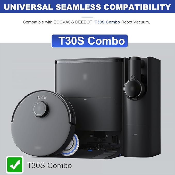 Replacement Accessories Parts Compatible with ECOVACS DEEBOT T30S Combo Robot Vacuum Cleaner.（2 Main Brush,6 Side Brushes,6 Hepa Filters,8 Mop Pads,6 dust Bags）