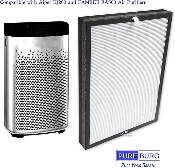 PUREBURG Replacement Filters Compatible with Aiper KJ200 & FAMREE FA500 Air Purifiers,2-Pack H13 HEPA Activated Carbon 2-in-1 3-Stage Filtration Air Clean