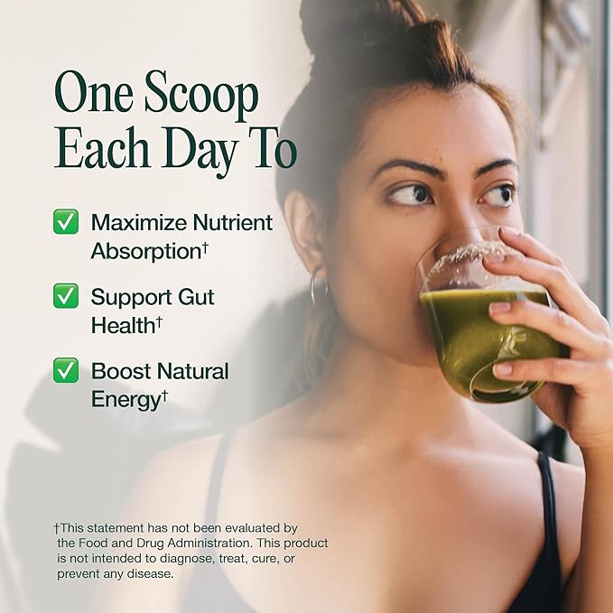 Gut & Superfood Blend, Greens Powder with Prebiotics, Probiotics, Fiber & Natural Caffeine, Gluten Free, Sugar Free, Dairy Free, Vegan, Non GMO Greens Superfood Powder (15)
