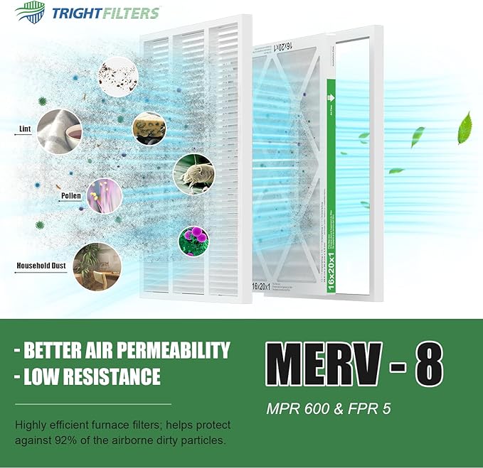 16x20x1 Air Filter 4 Pack, MERV 8 Pleated Dust Defense Air Filters Replacement Air Conditioner HVAC AC Furnace Filter, Durable and Lightweight